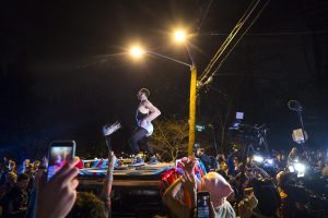 Firas Nasr dancing outside Mike Pence's house