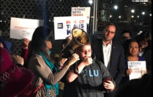 Gavin Grimm speaking at a protest outside the White House